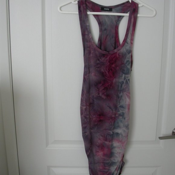 Purple and Grey Tie Dyed Tank Top with Rauched Sides - Picture 4 of 5